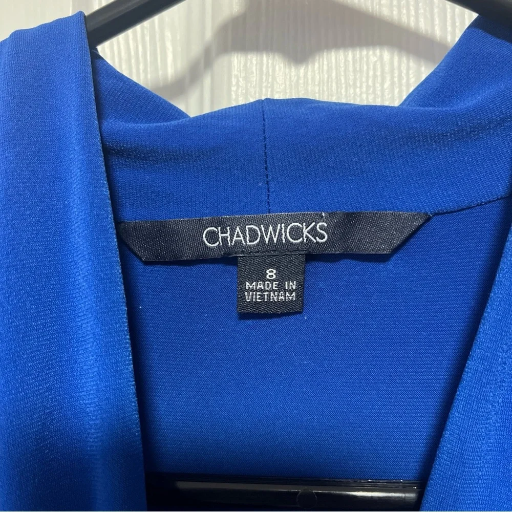 Chadwicks Classic Blue Mid Length Sleeved Criss Cross Dress Sz 8 - Picture 3 of 8